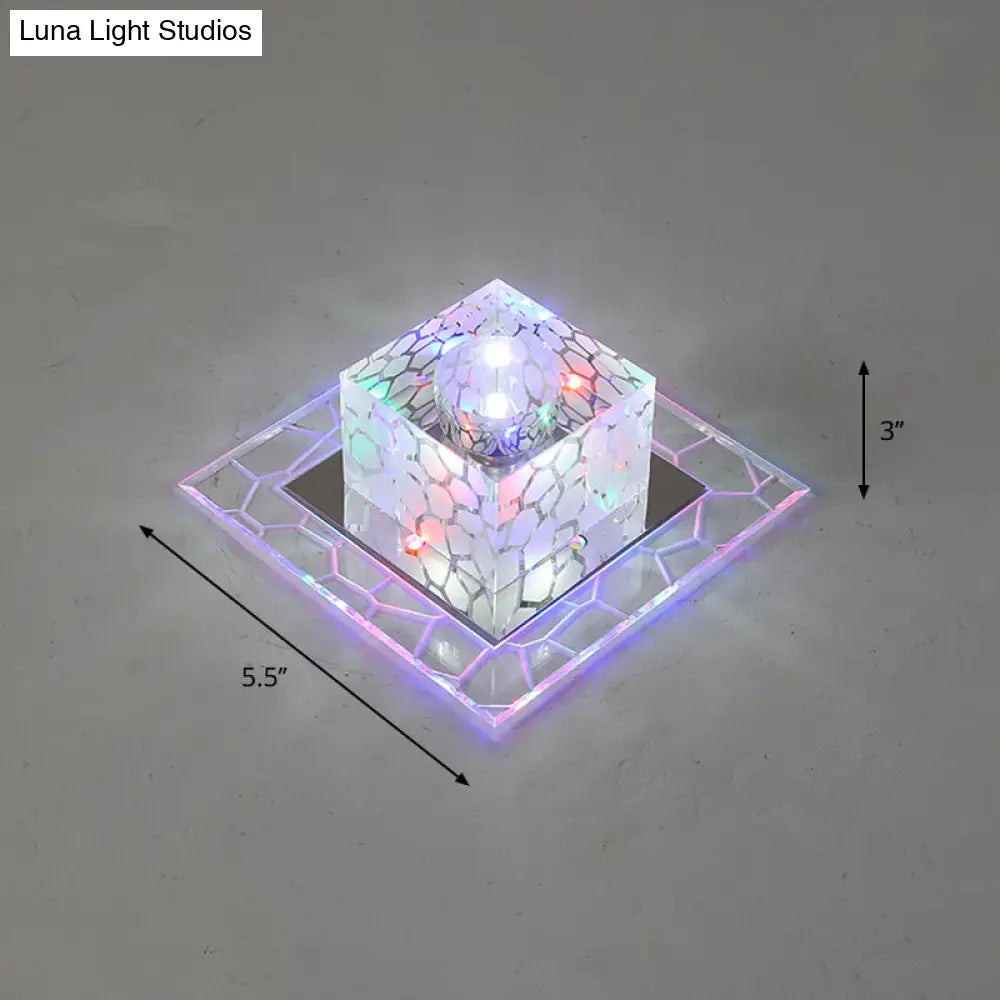 Minimalist Clear Led Crystal Square Flush Mount Lighting For Passage / 5.5’ Multi Color