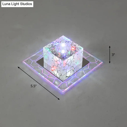 Minimalist Clear Led Crystal Square Flush Mount Lighting For Passage / 5.5’ Multi Color