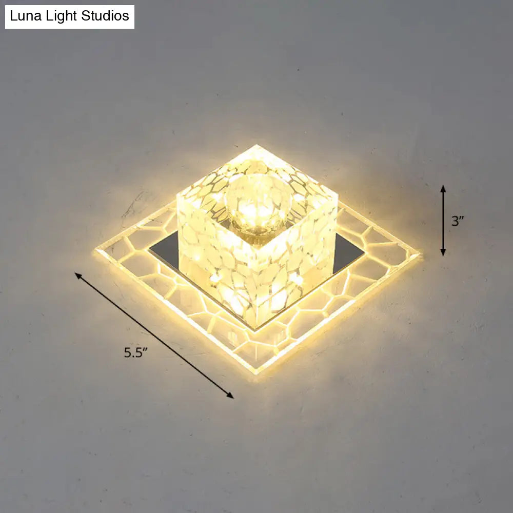 Minimalist Clear Led Crystal Square Flush Mount Lighting For Passage / 5.5’ Warm