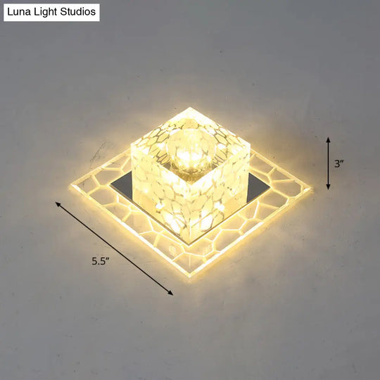 Minimalist Clear Led Crystal Square Flush Mount Lighting For Passage / 5.5’ Warm