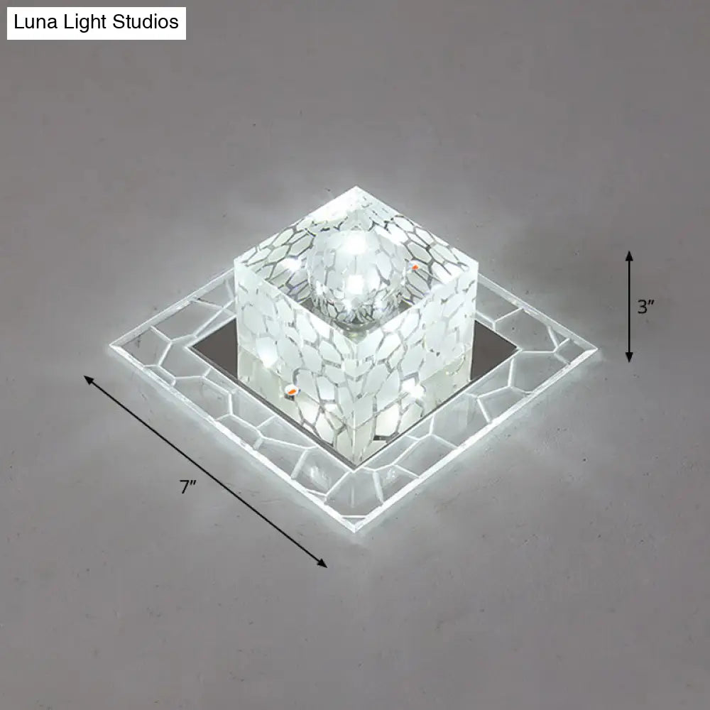 Minimalist Clear Led Crystal Square Flush Mount Lighting For Passage / 7 White