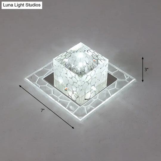 Minimalist Clear Led Crystal Square Flush Mount Lighting For Passage / 7 White
