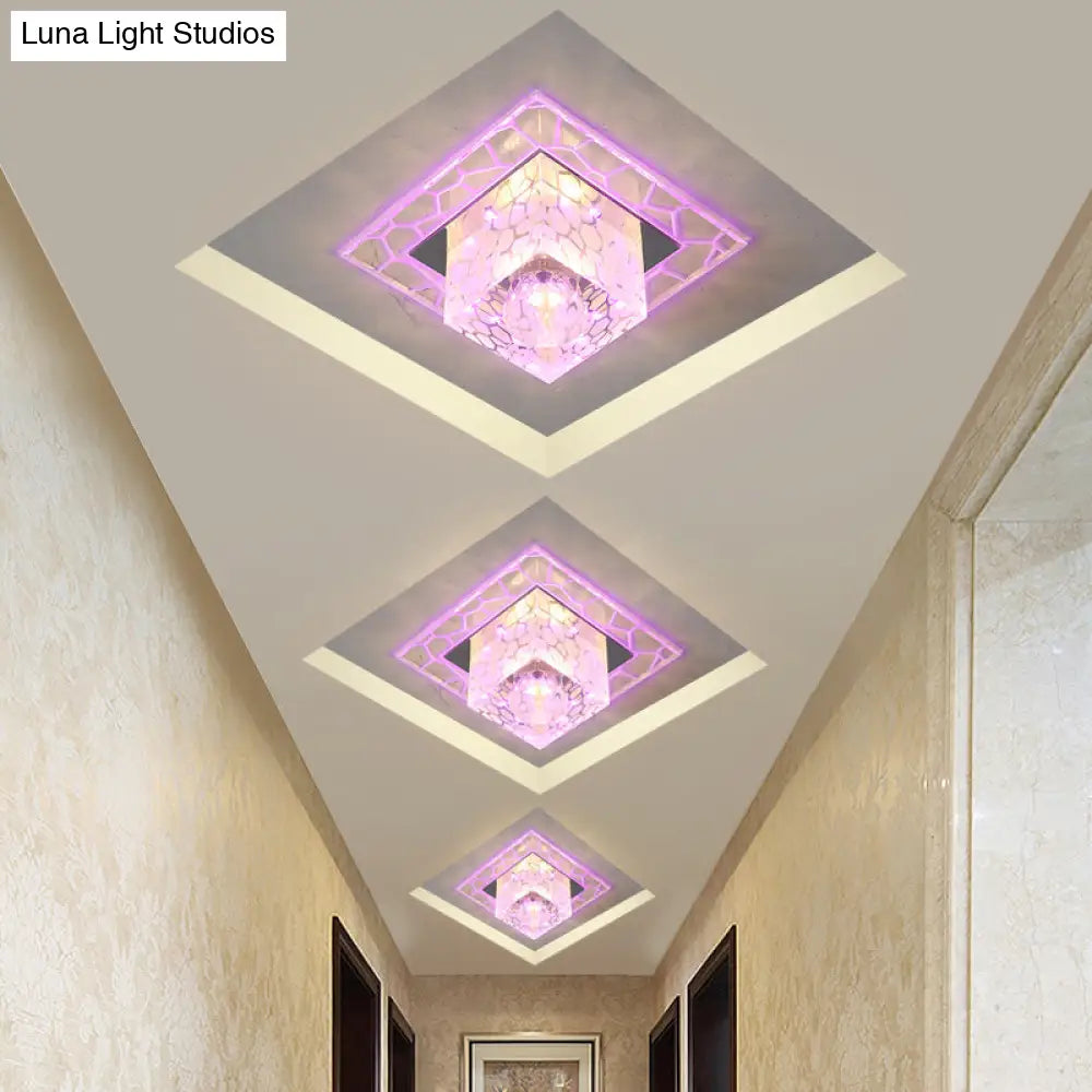 Minimalist Clear Led Crystal Square Flush Mount Lighting For Passage