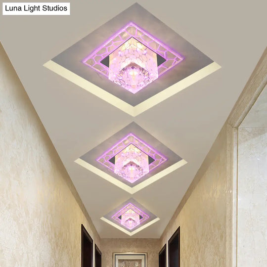 Minimalist Clear Led Crystal Square Flush Mount Lighting For Passage