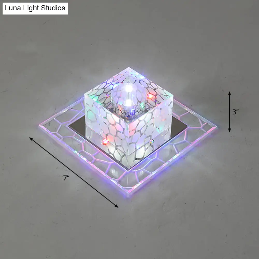 Minimalist Clear Led Crystal Square Flush Mount Lighting For Passage / 7’ Multi Color