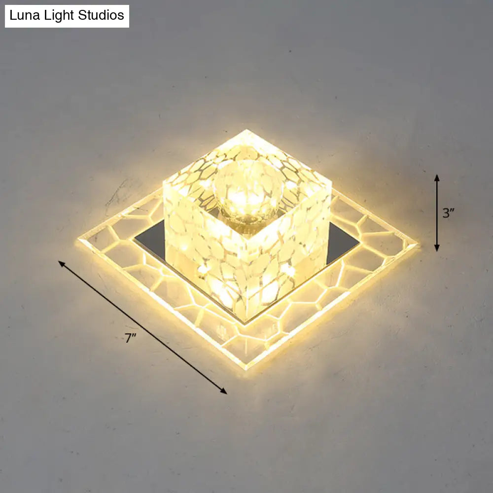 Minimalist Clear Led Crystal Square Flush Mount Lighting For Passage / 7’ Warm
