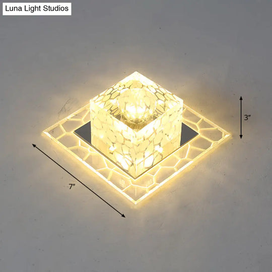 Minimalist Clear Led Crystal Square Flush Mount Lighting For Passage / 7’ Warm
