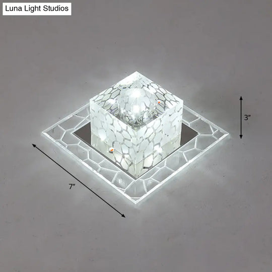 Minimalist Clear Led Crystal Square Flush Mount Lighting For Passage / 7’ White