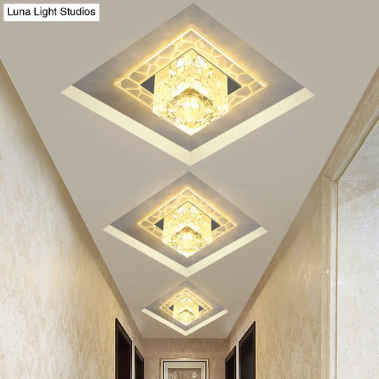 Minimalist Clear Led Crystal Square Flush Mount Lighting For Passage