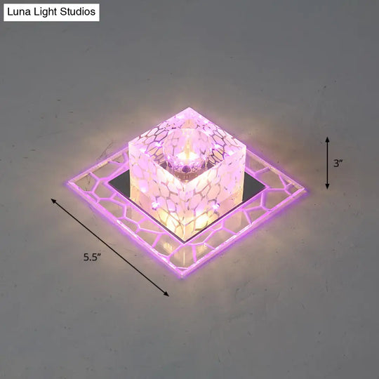 Minimalist Clear Led Crystal Square Flush Mount Lighting For Passage / 5.5 Pink