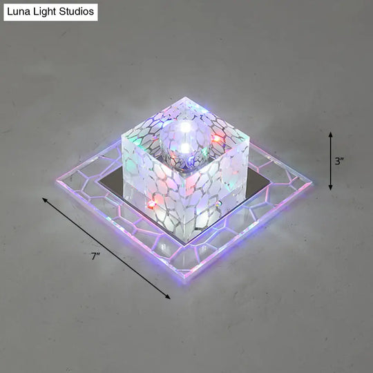 Minimalist Clear Led Crystal Square Flush Mount Lighting For Passage / 7 Multi Color