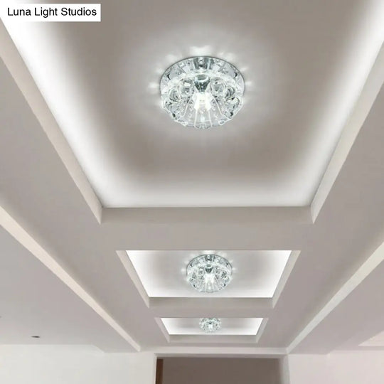 Minimalist Clear Led Flush Mount Fixture For Hallway - Floral Crystal Lighting