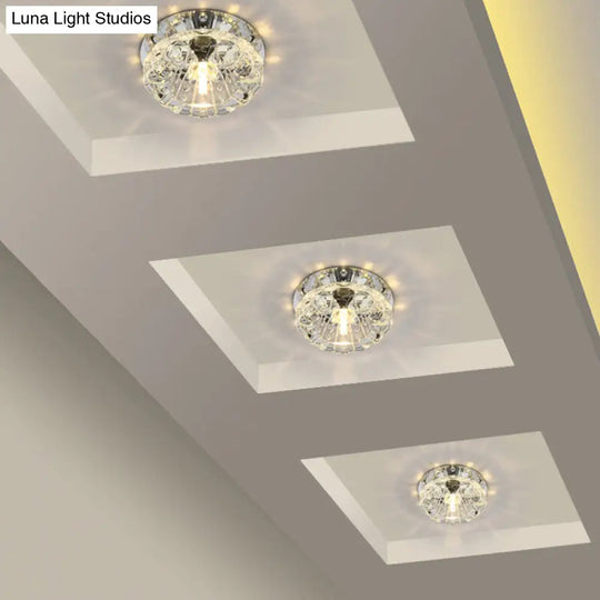 Minimalist Clear Led Flush Mount Fixture For Hallway - Floral Crystal Lighting