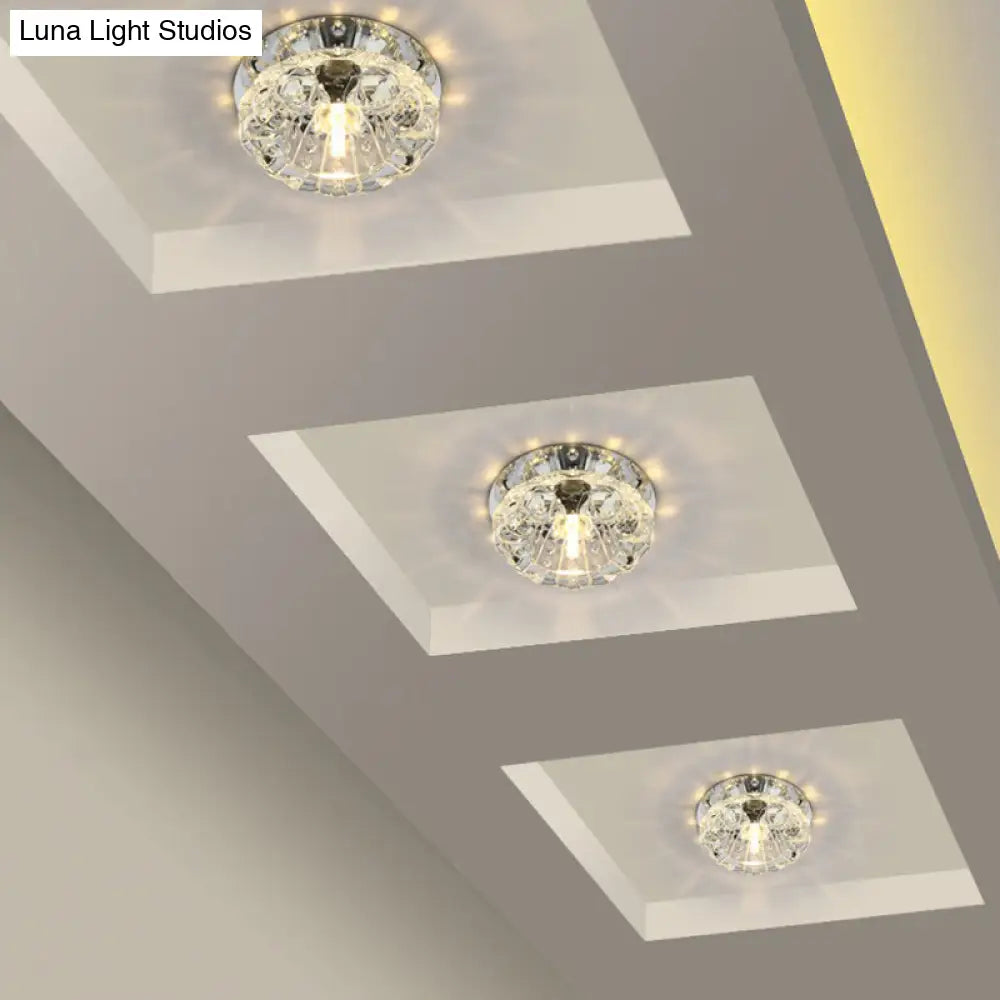 Minimalist Clear Led Flush Mount Fixture For Hallway - Floral Crystal Lighting