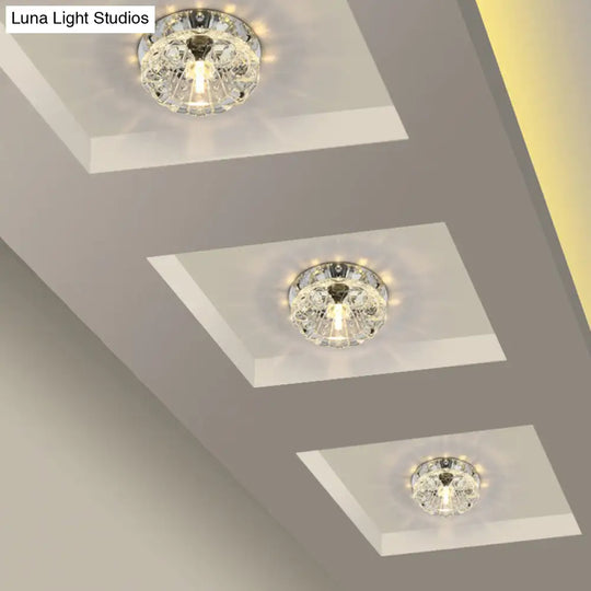 Minimalist Clear Led Flush Mount Fixture For Hallway - Floral Crystal Lighting