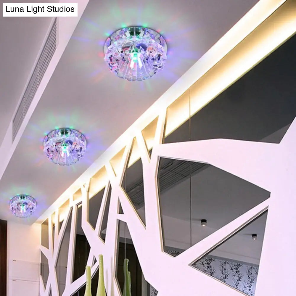 Minimalist Clear Led Flush Mount Fixture For Hallway - Floral Crystal Lighting
