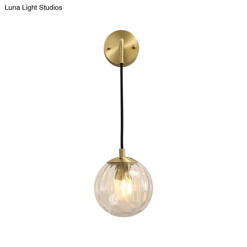 Minimalist Clear Ripple Glass Ball Wall Light: Brass Sconce Fixture For Dining Room