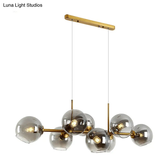 Minimalist Clear/Smoke Grey Glass Globe Island Chandelier - 8 Lights Black/Gold Dining Room Lighting