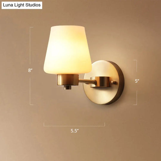 Minimalist Conic Wall Sconce Light: Cream Glass Brass Mount For Dining Room