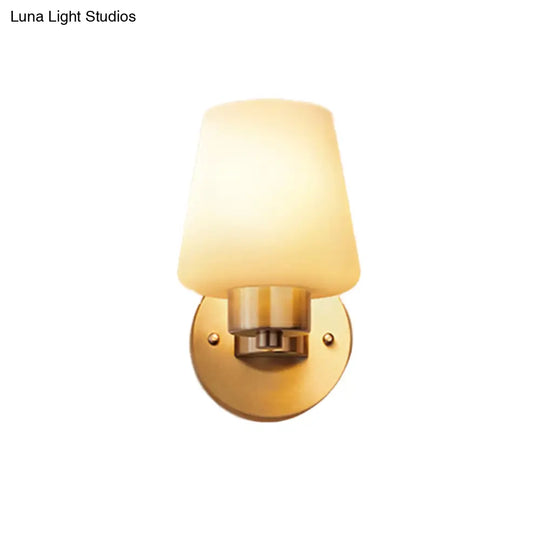 Minimalist Conic Wall Sconce Light: Cream Glass Brass Mount For Dining Room