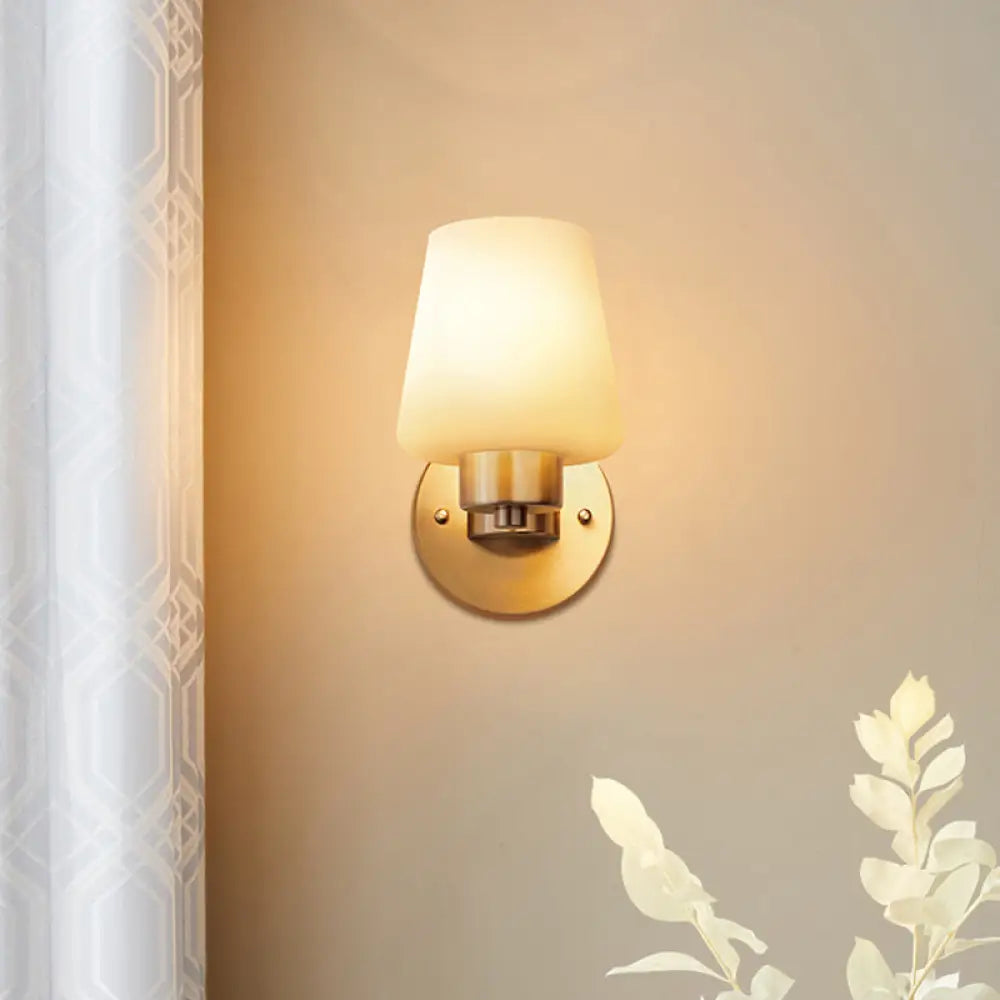 Minimalist Conic Wall Sconce Light: Cream Glass Brass Mount For Dining Room