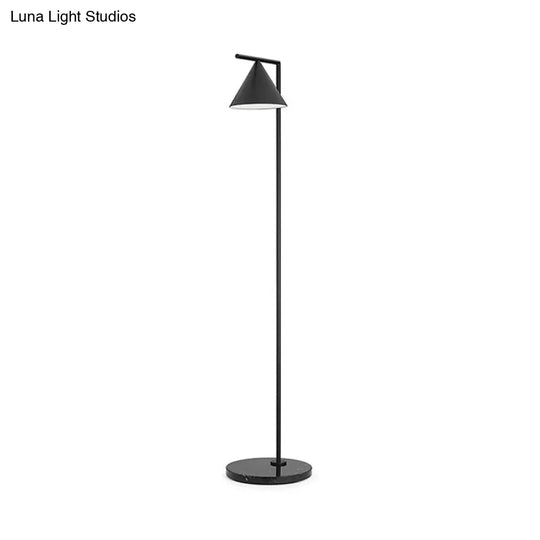 Minimalist Conical Shade Floor Light With Right Angle Arm - Black/Gold Finish Stand-Up Lamp