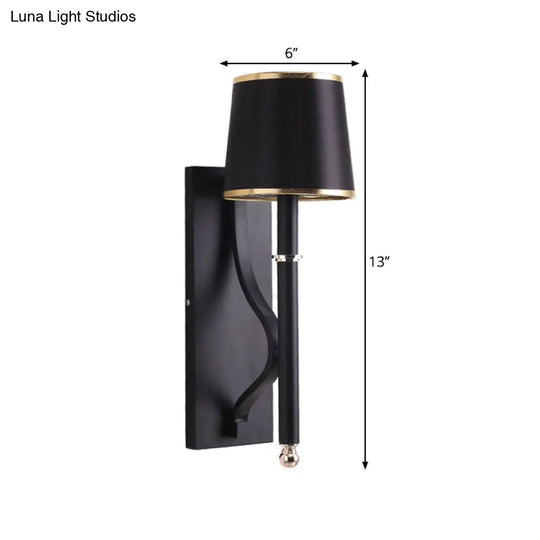 Minimalist Conical Wall Light - Metallic 1 Head Black Lamp With Right Angle Arm