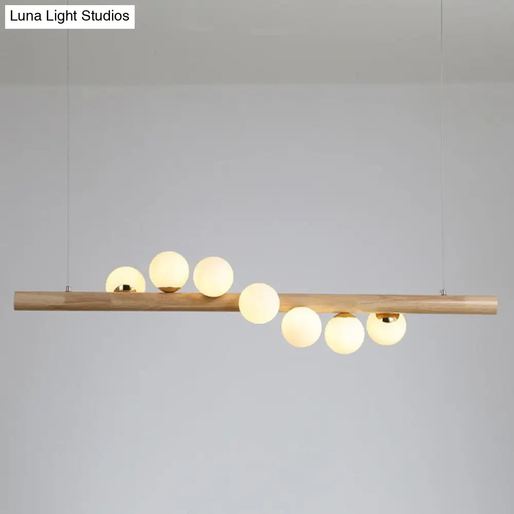 Minimalist Cream Glass Led Pendant Light For Restaurants - Ball Island Ceiling With Wood Accent 7 /