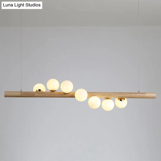 Minimalist Cream Glass Led Pendant Light For Restaurants - Ball Island Ceiling With Wood Accent 7 /