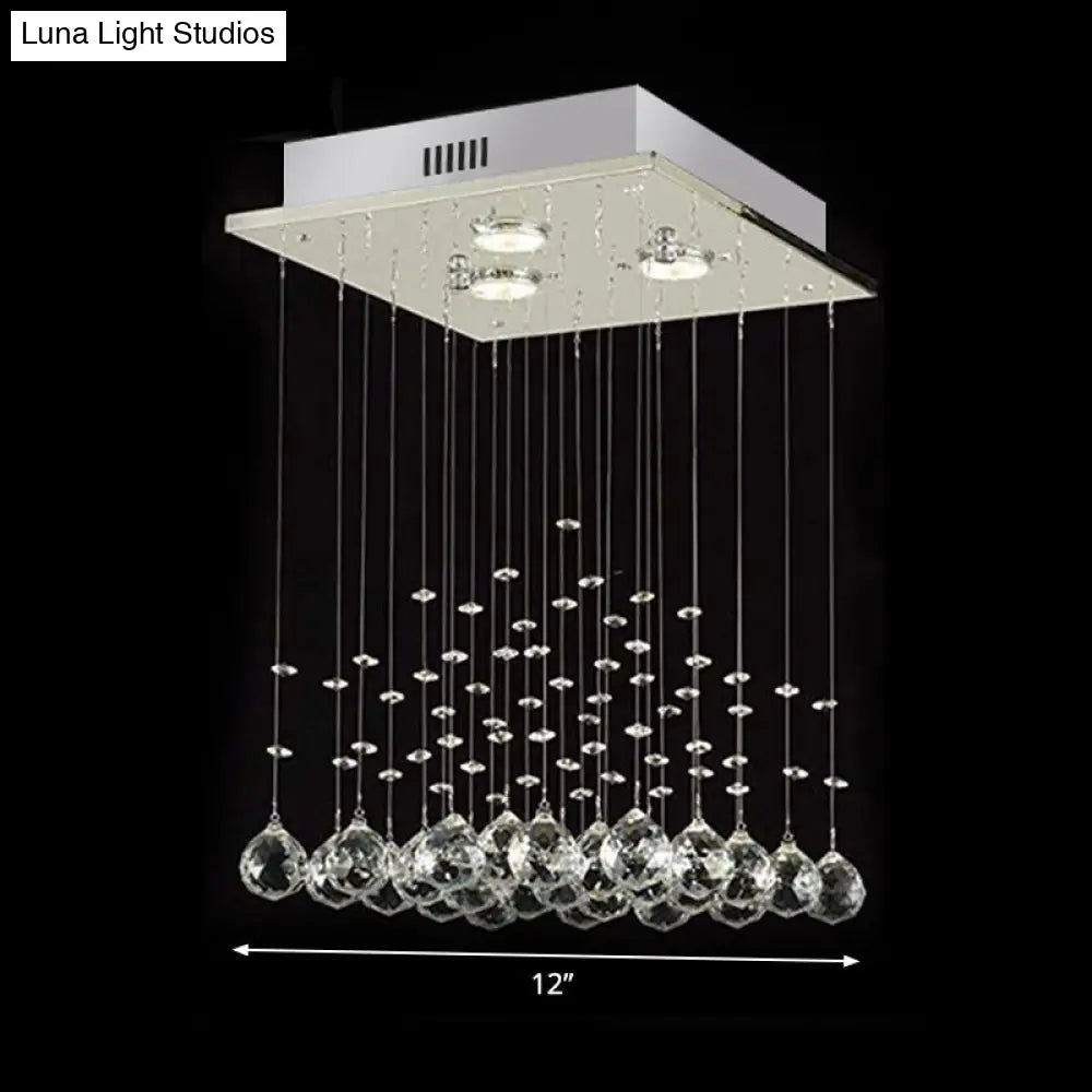 Minimalist Crystal Ball Flush Mount Ceiling Light Fixture With 3 Lights - Living Room Square Design