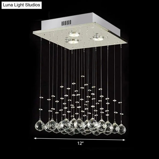 Minimalist Crystal Ball Flush Mount Ceiling Light Fixture With 3 Lights - Living Room Square Design