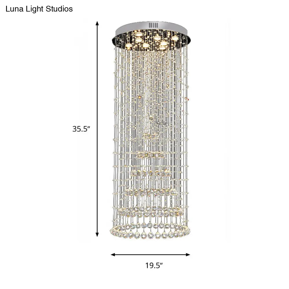Minimalist Crystal Ball Flush Mount Lighting - 8 Lights In Nickel Finish