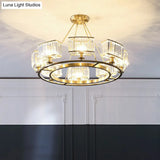 Minimalist Crystal Block Chandelier With Gold Finish - Ceiling Lamp For Living Room