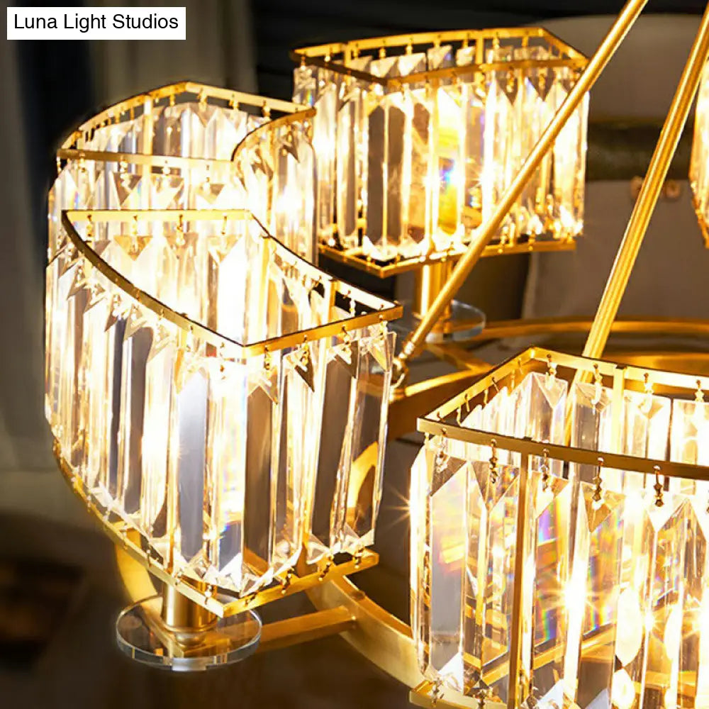 Minimalist Crystal Block Chandelier With Gold Finish - Ceiling Lamp For Living Room