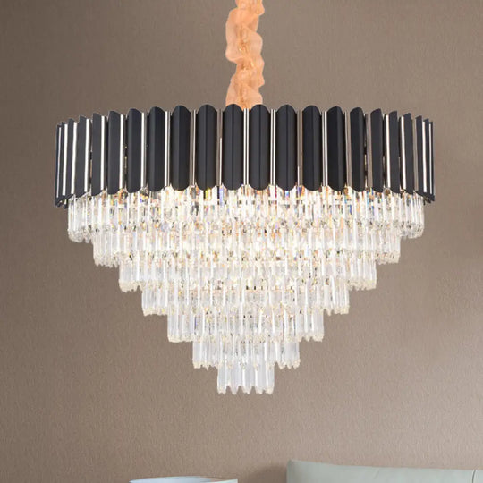 Minimalist Crystal Chandelier: Layered Hanging Pendant Light In Black - 16/22 Lights 22 /