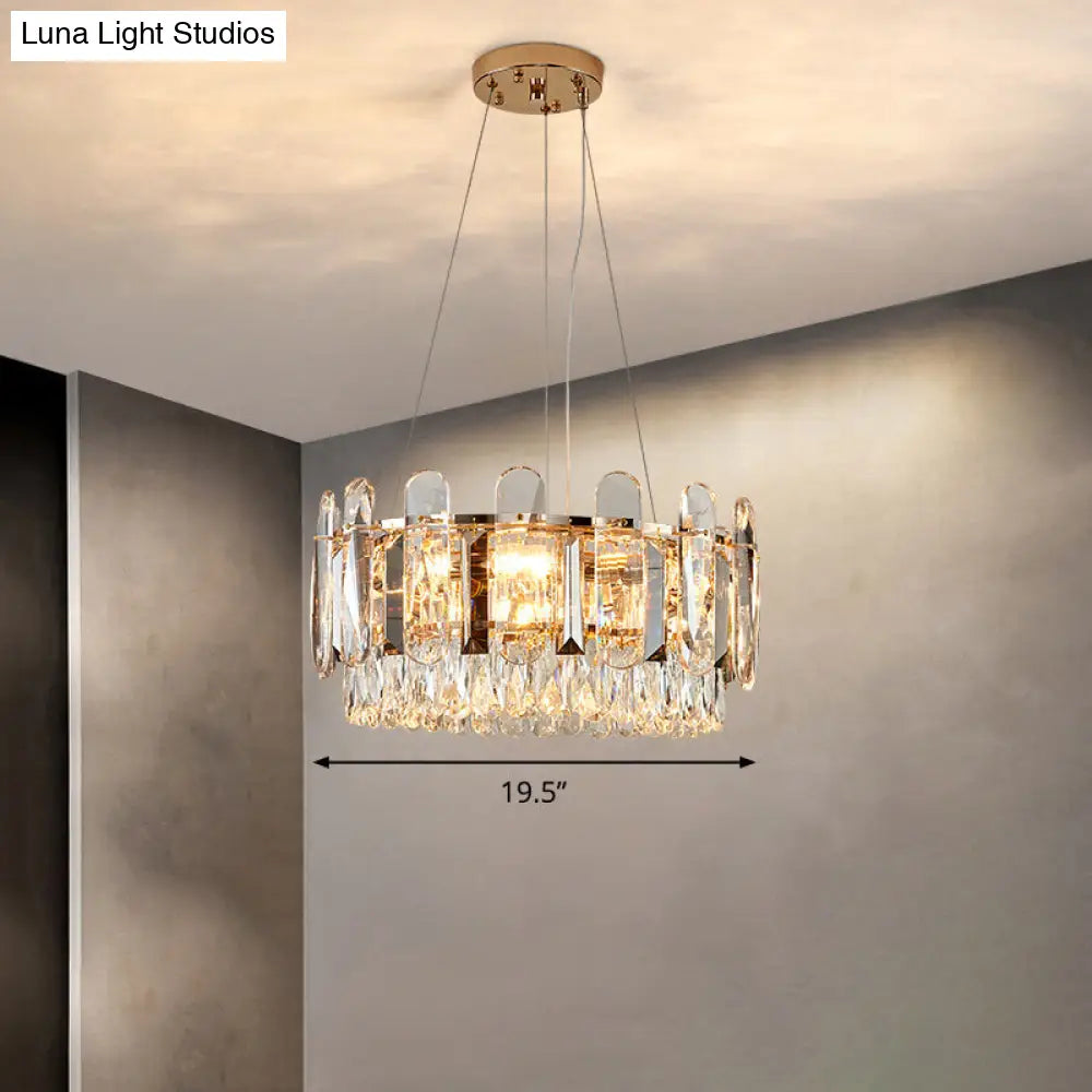 Minimalistic Circle Chandelier Light For Dining Room - Clear Crystal Suspension Lamp / 19.5