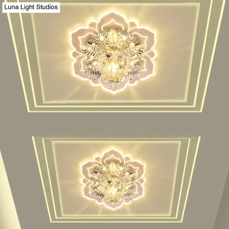 Minimalist Crystal Clear Led Floral Shade Flush Mount Light For Corridor