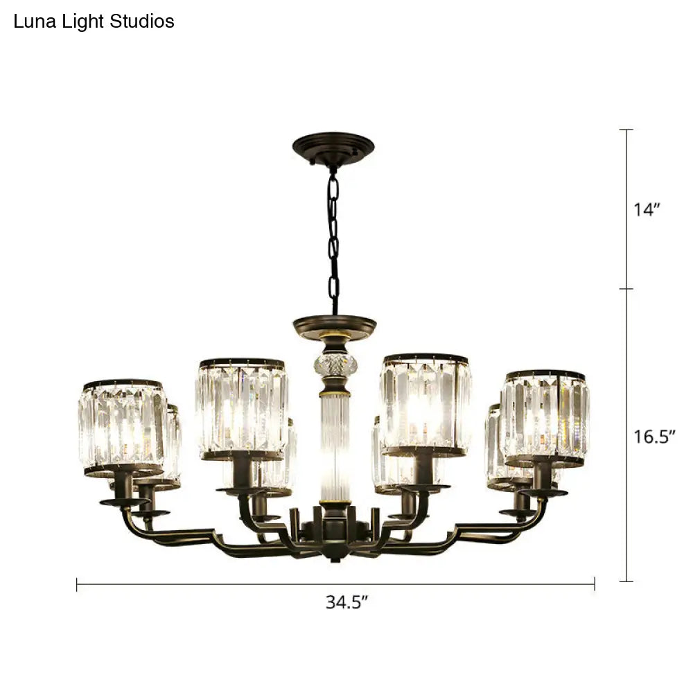 Minimalist Crystal Cylinder Pendant Lamp: Black Finish Chandelier For Bedroom