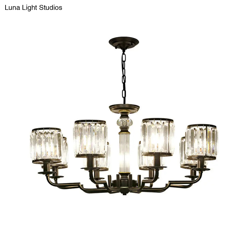 Minimalist Crystal Cylinder Pendant Lamp: Black Finish Chandelier For Bedroom