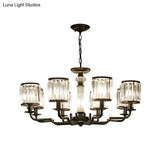 Minimalist Crystal Cylinder Pendant Lamp: Black Finish Chandelier For Bedroom