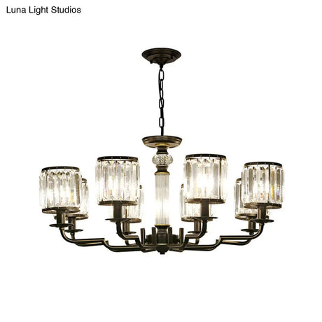 Minimalist Crystal Cylinder Pendant Lamp: Black Finish Chandelier For Bedroom