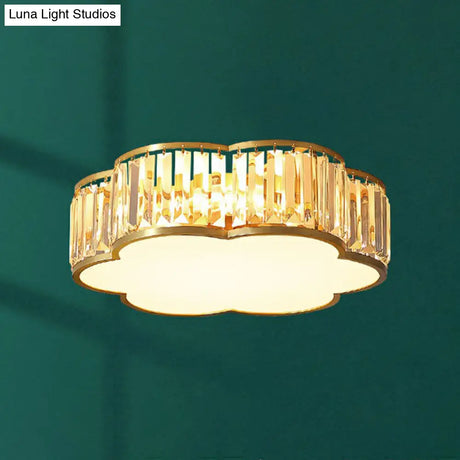 Minimalist Crystal Flower Ceiling Light In Brass - Tri - Sided Flush Mount