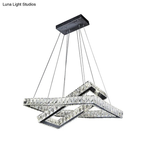 Minimalist Crystal Led Black Rectangle Chandelier Pendant Light For Dining Room