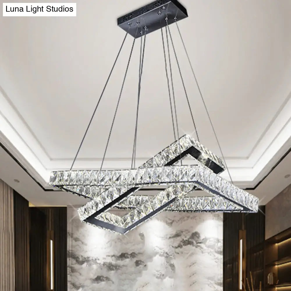 Minimalist Black Crystal Led Rectangle Chandelier For Dining Room Pendant Lighting