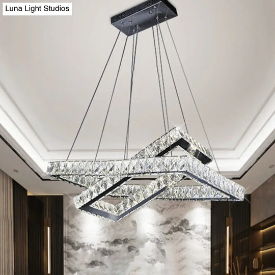 Minimalist Black Crystal Led Rectangle Chandelier For Dining Room Pendant Lighting