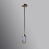 Minimalist Crystal Led Brass Ceiling Pendant - Oval Mini Suspension Lighting For Bedroom