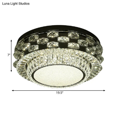 Minimalist Crystal Led Ceiling Light: Round/Square Flush Mount In Warm/White Light Chrome Finish