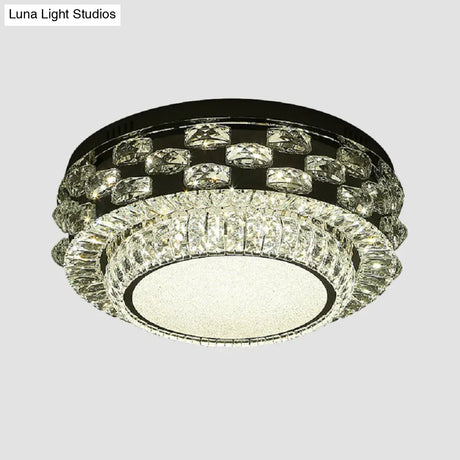 Minimalist Crystal Led Ceiling Light: Round/Square Flush Mount In Warm/White Light Chrome Finish