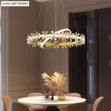Minimalist Crystal Led Chandelier With Gold Finish & Metal Ring