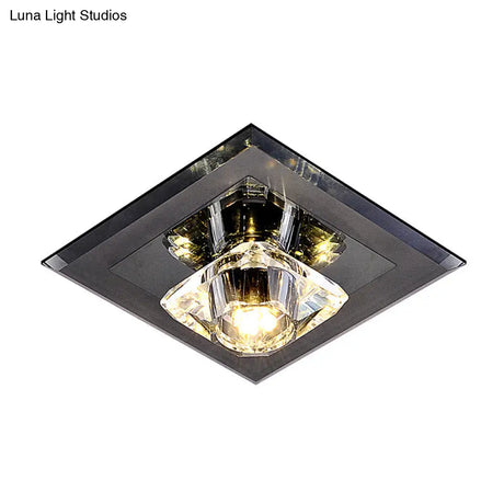 Minimalist Crystal Led Flush Mount Ceiling Lamp - Square Shape With Tan/Black Finish Warm/White